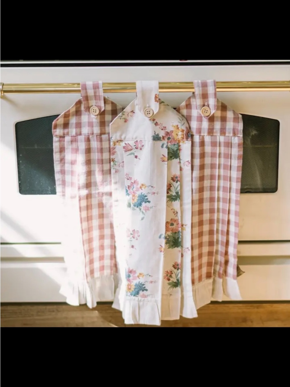 Rosehill Cottage Floral Ruffled Cotton Kitchen Towels. Set/3